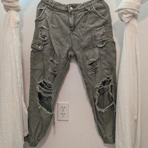 Army green distressed pants